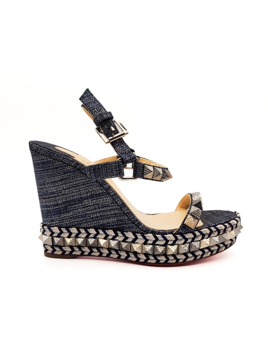 Christian Louboutin Shoes - Christian Louboutin Metallic Denim Silver Espadrille Platform Sandals EU 39